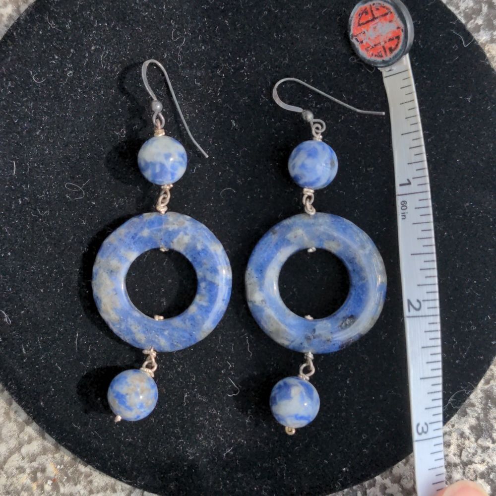 Handcrafted Dangling Blue Sodalite Stone Earrings - Picture 6 of 6